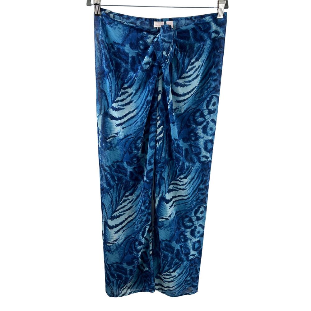Victoria's Secret Blue M Pajama Pants Leopard Crinkle Tie Waist Straight Leg